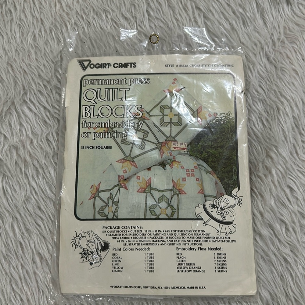 Permanent press quilt blocks embroidery cross stitch geometric kit